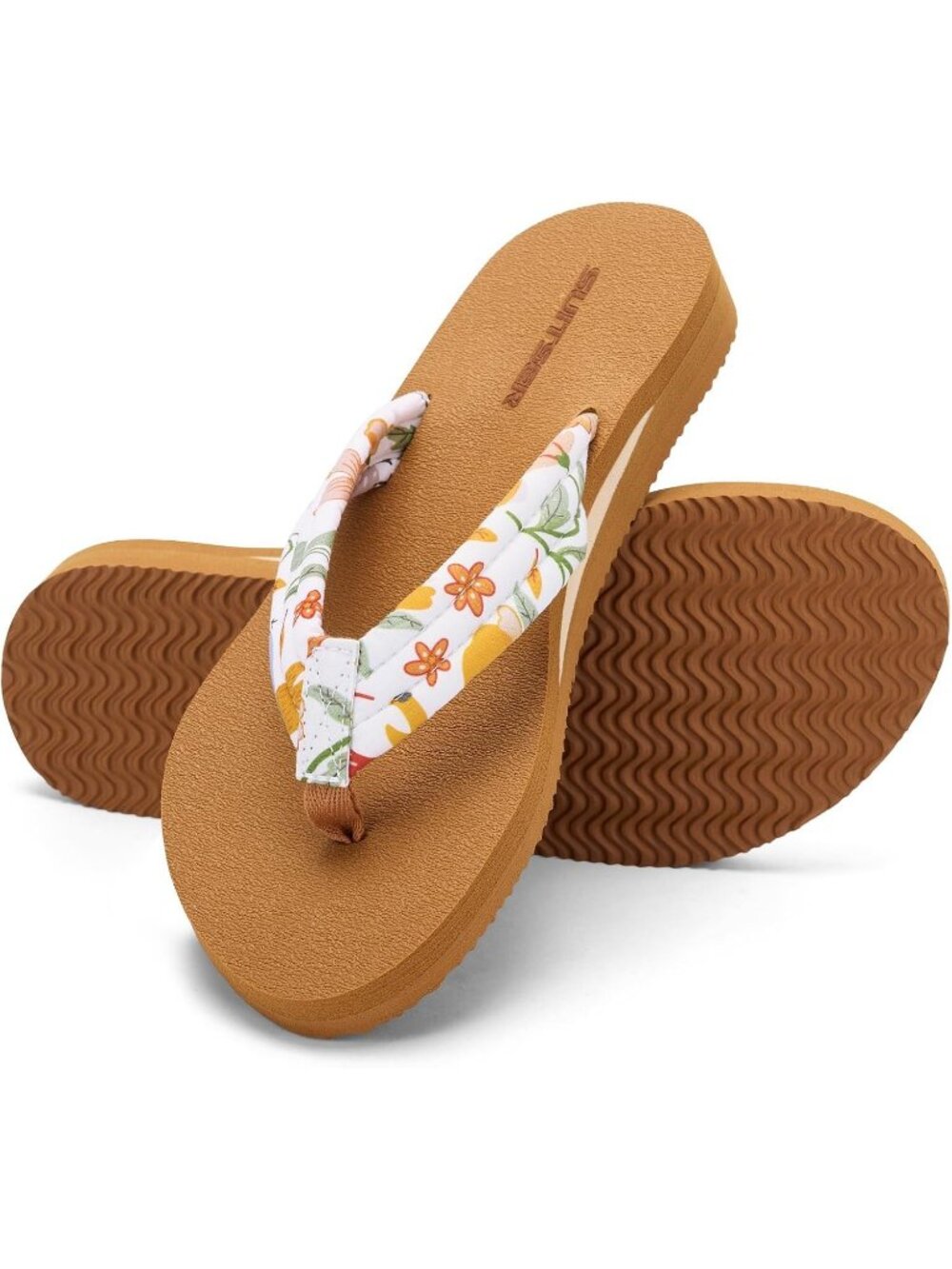 Women's Beige Khaki Summer Lightweight Soft Fabric Straps Flip Flops Sandals